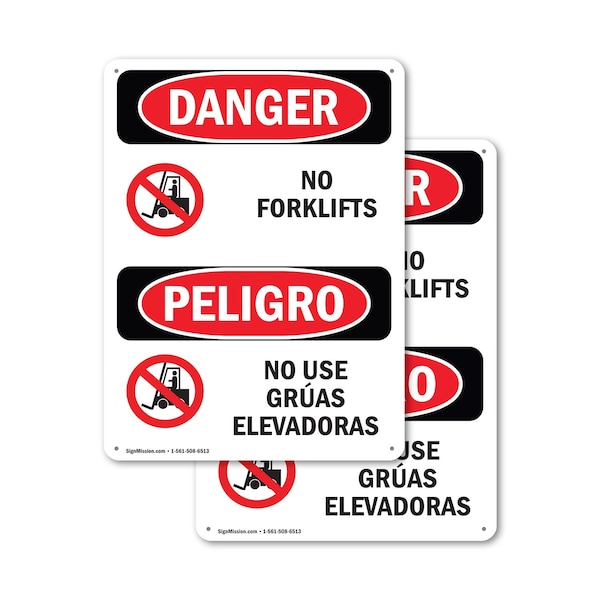 Signmission No Forklifts Bilingual, 7 in W x Rectangle, Plastic OS-2PACK-DS-P-710-VS-1467 - main